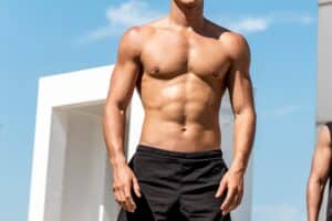Midsection,Of,Shirtless,Macho,Male,Athlete,Showing,Off,Muscular,Body